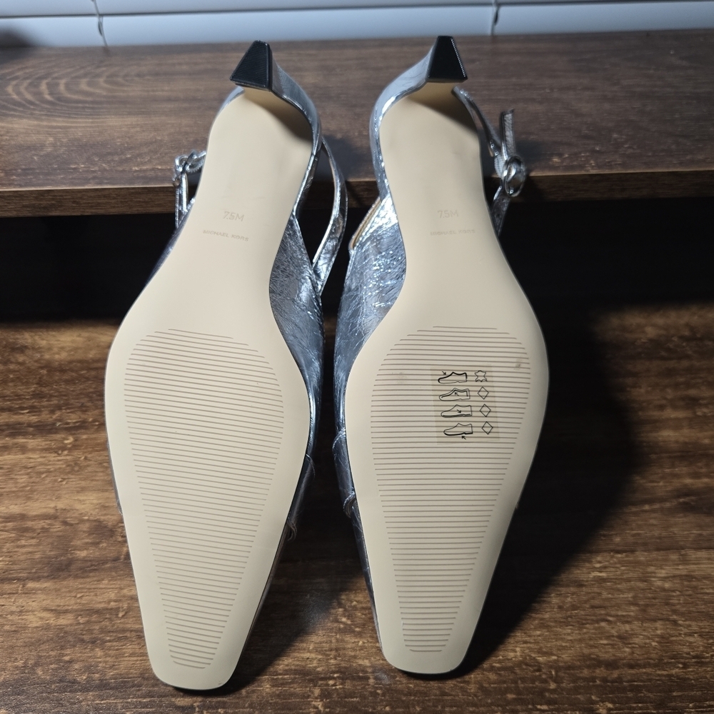 Michael Kors Shiny Silver Slingback Flats - Picture 6 of 9